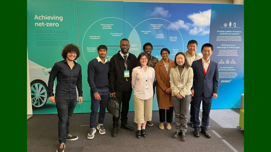 Photograph of Bruno Santos and Mounika Karlapudi with other attendees and finalists at the SAMPE UK & Ireland Young Engineers and Students Seminar Competition 2025